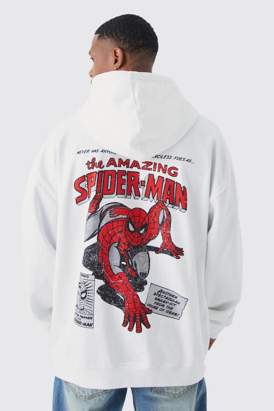 Sweat à capuche oversize imprimé Spiderman, White