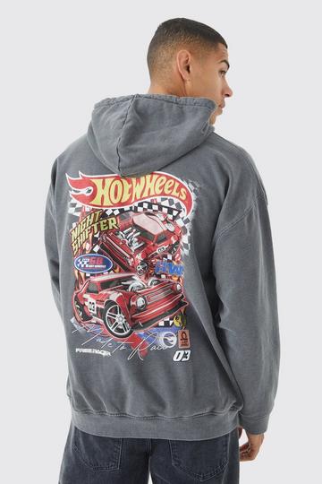 Oversized Hot Wheels Washed License Hoodie charcoal