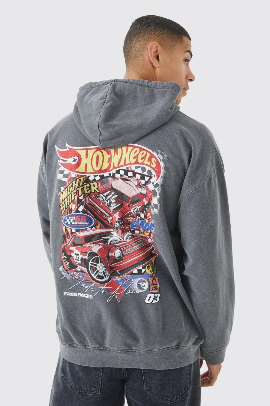 Oversized Hot Wheels Washed License Hoodie | boohoo Oversized Hot Wheels Washed License Hoodie | boohoo
