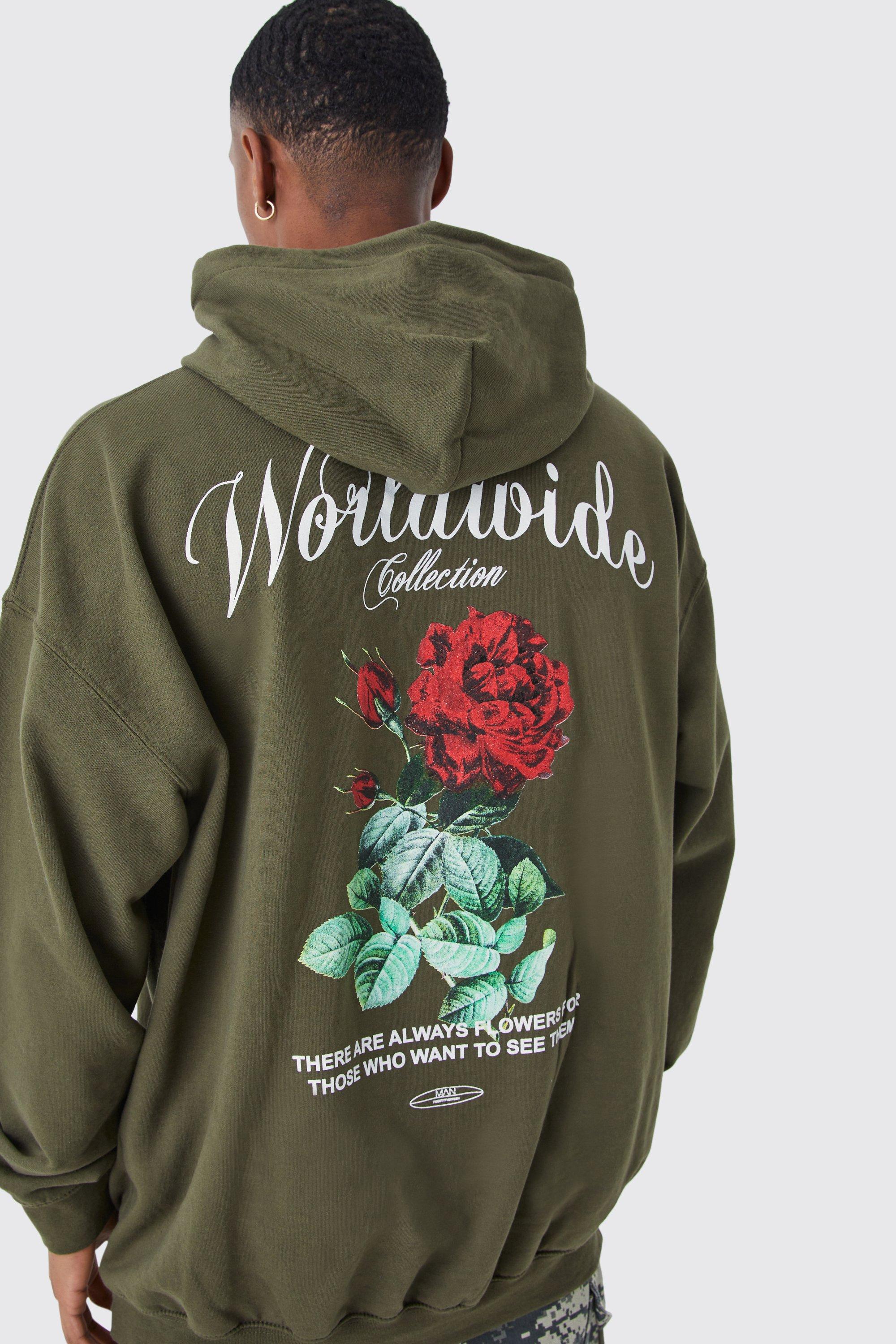 Oversized Overdye Worldwide Floral Graphic Hoodie