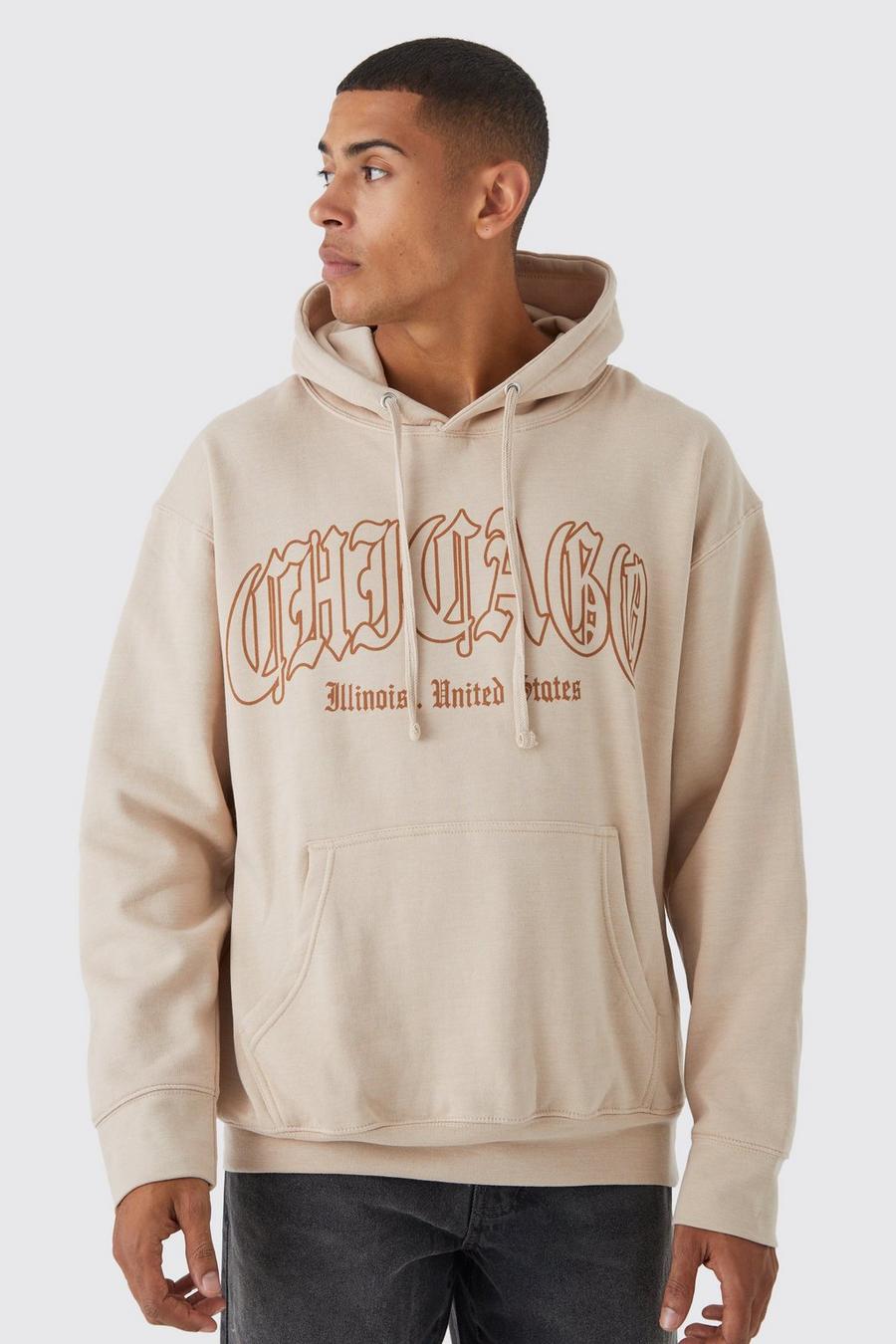Sand Chicago Oversize hoodie med tryck image number 1