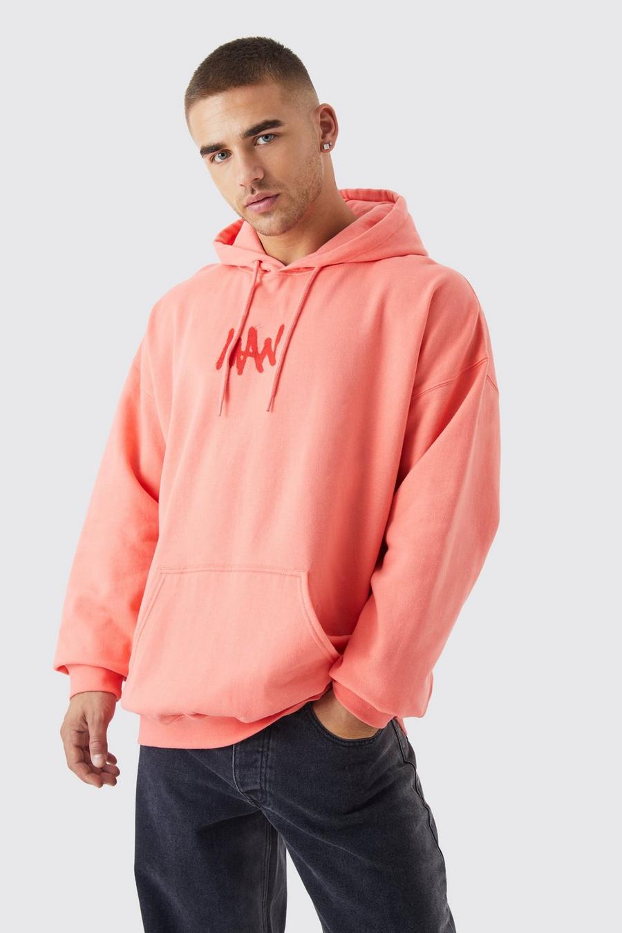 Coral pink Oversized Graffiti Man Graphic Hoodie image number 1