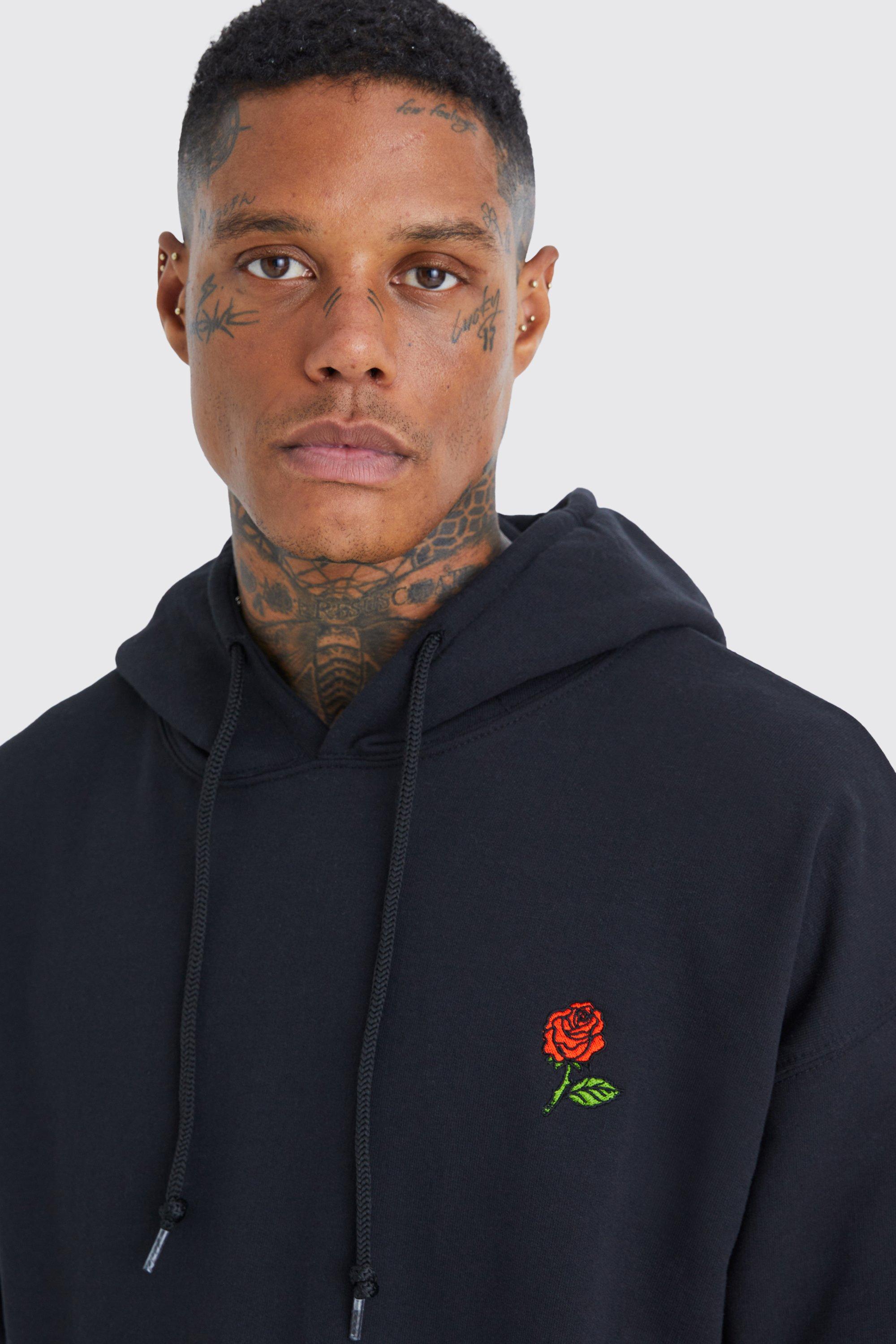 Hoodie with embroidered store rose