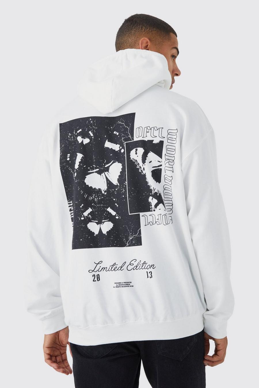 White Oversized Butterfly Back Print Hoodie