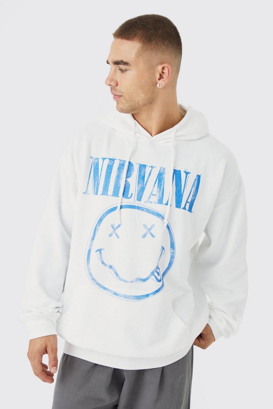 Oversize Hoodie mit lizenziertem Nirvana-Print, White