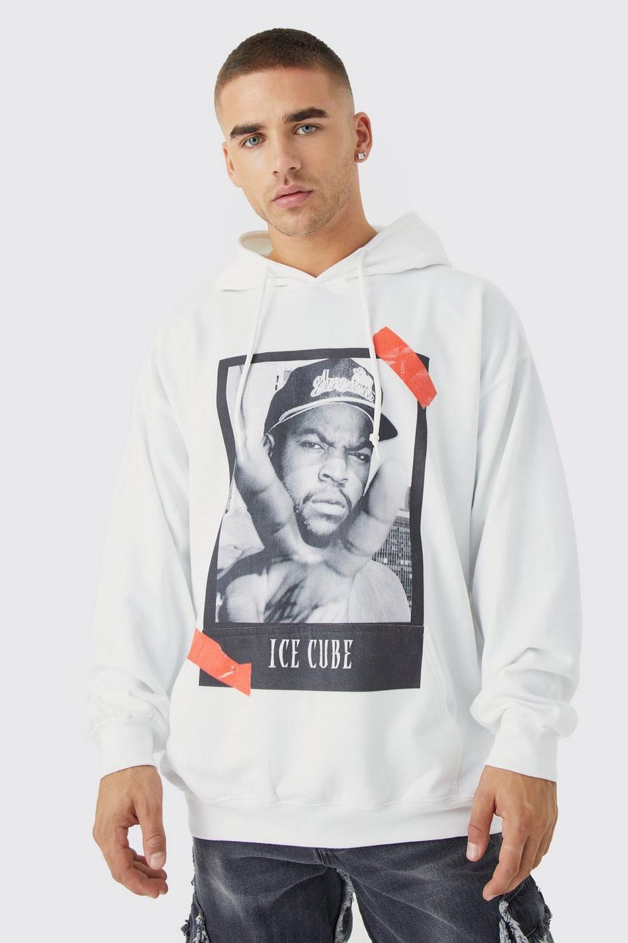 White Oversized Ice Cube License Hoodie