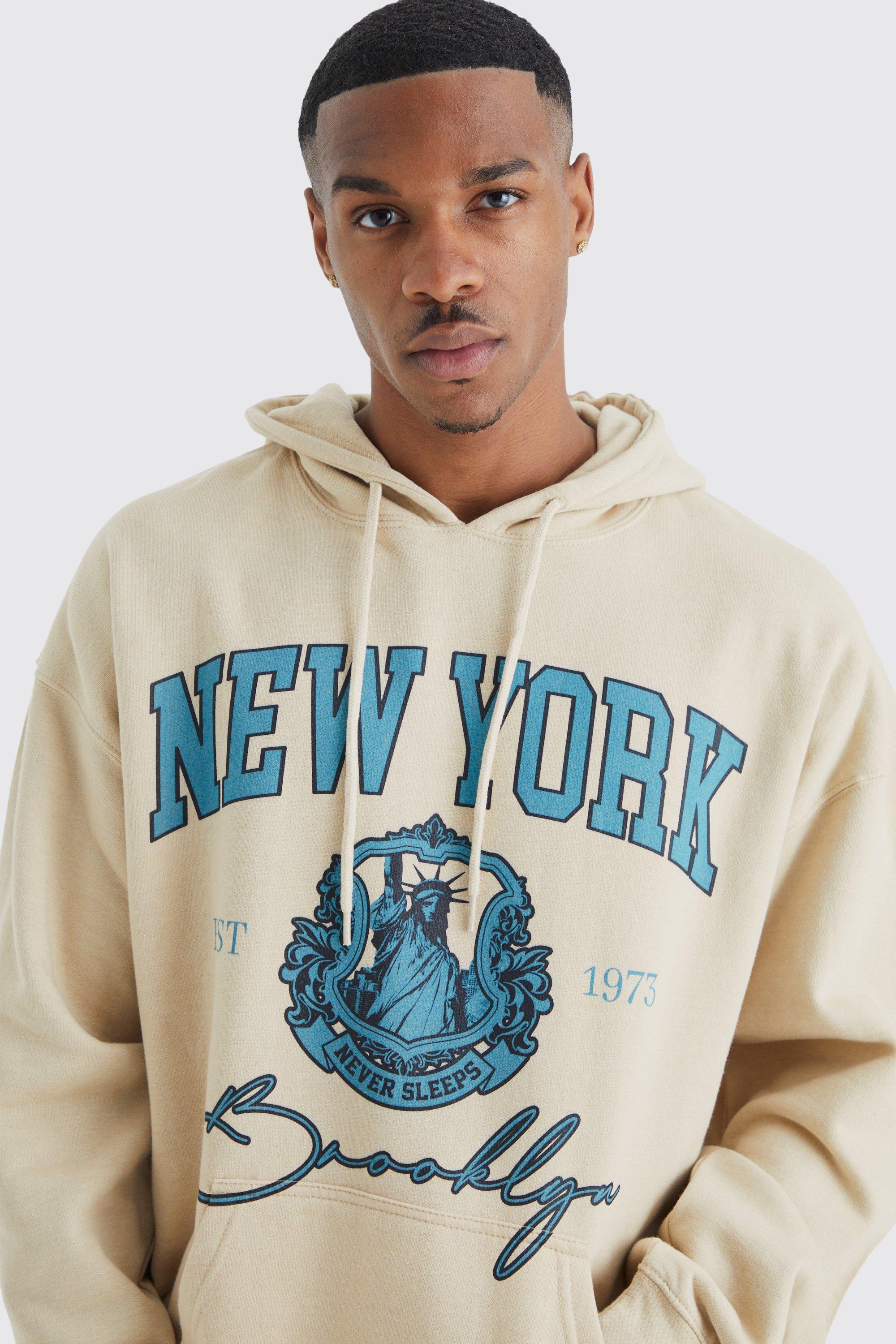 Sudadera oversize con capucha y estampado de New York