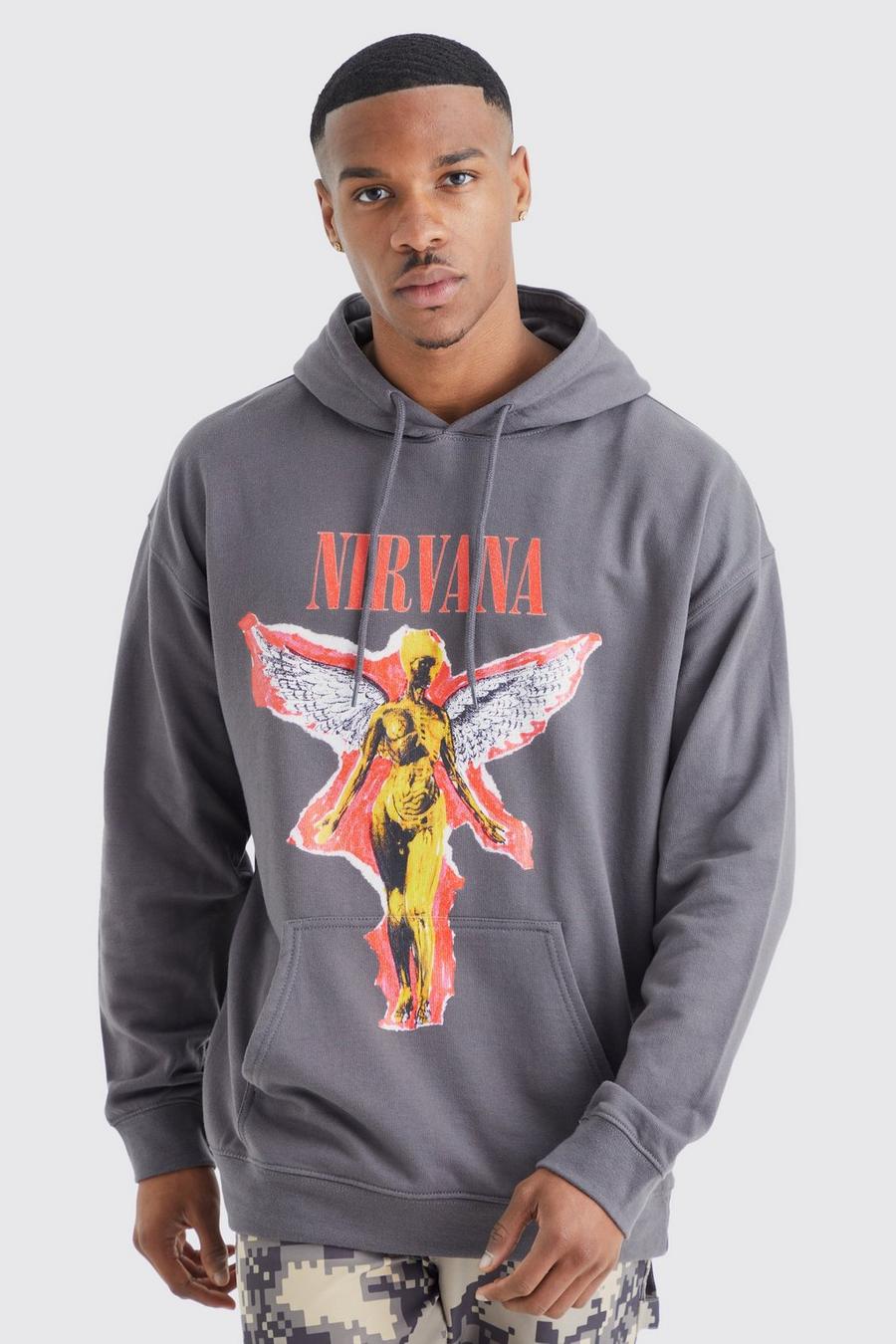 Felpa oversize ufficiale Nirvana con cappuccio, Charcoal gris