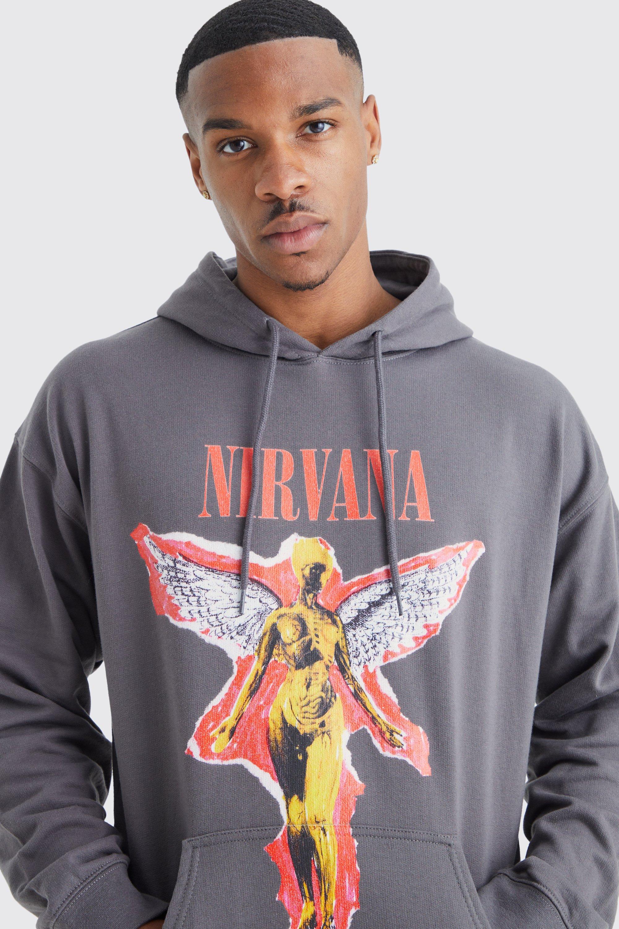 Men s Oversized Nirvana License Hoodie Boohoo UK