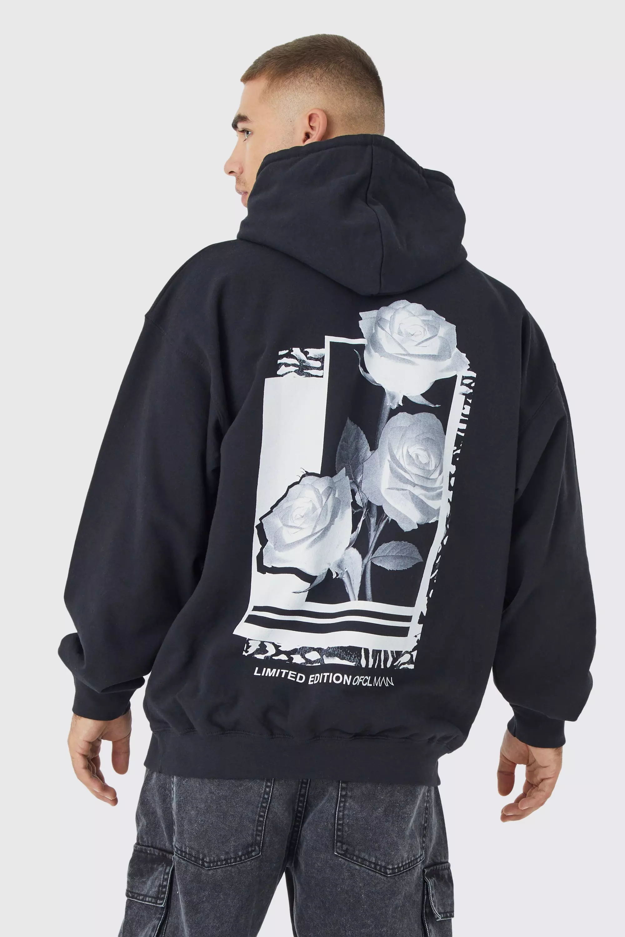Oversized Rose Graphic Hoodie