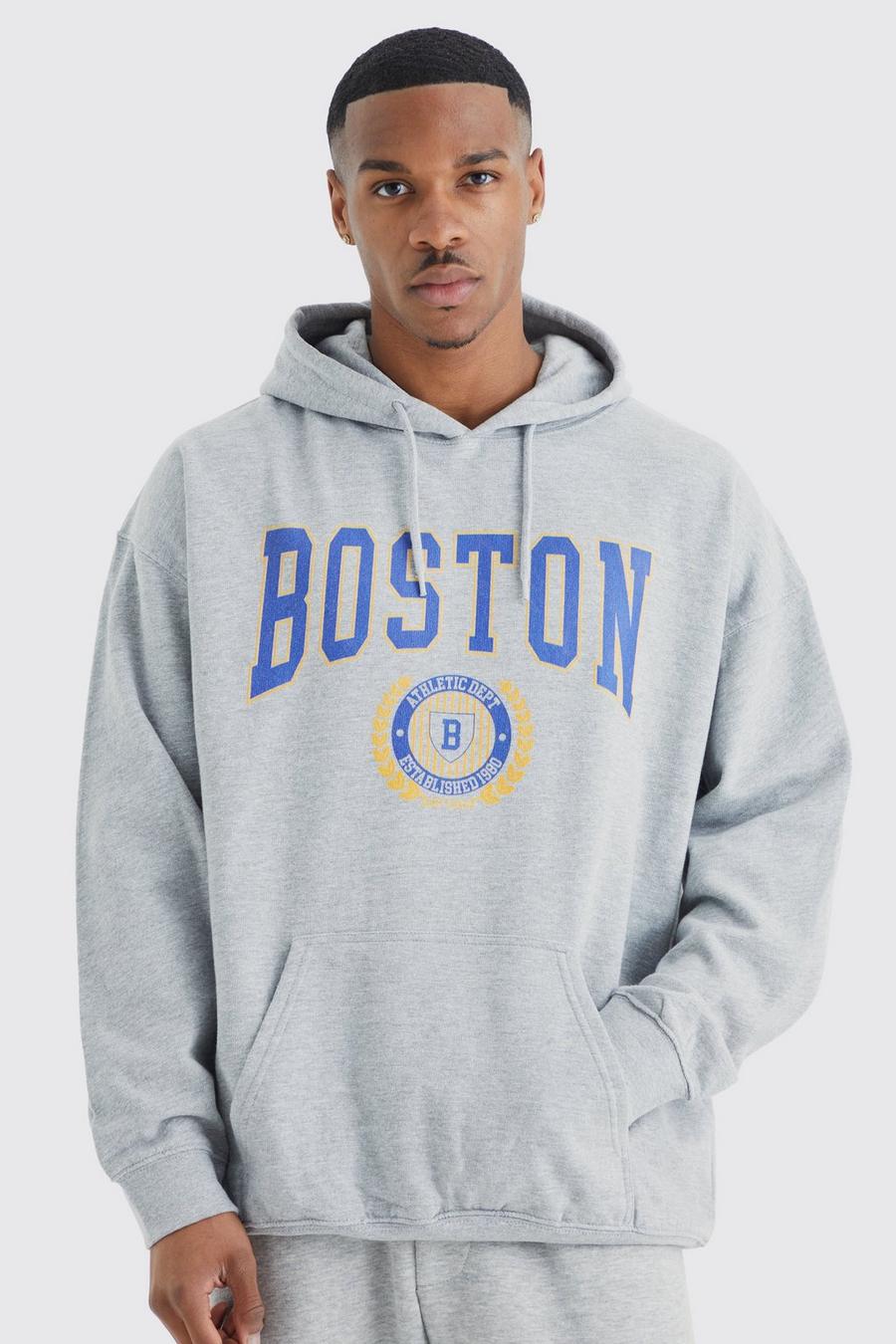 Grey marl Boston Oversize hoodie i varsitystil