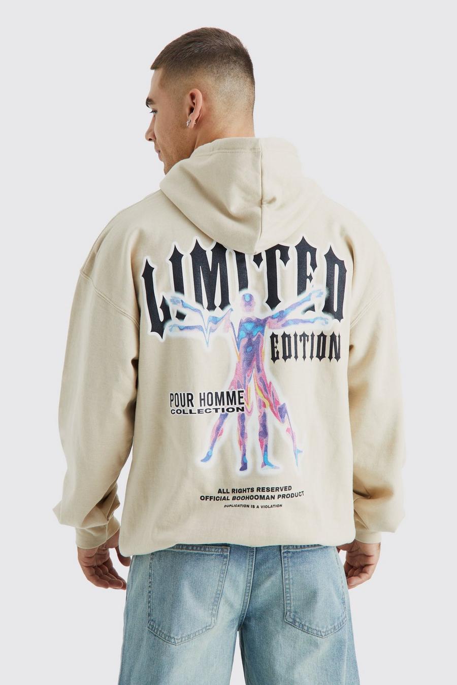 Men's Oversized Limited Edition Back Graphic Hoodie | Boohoo UK