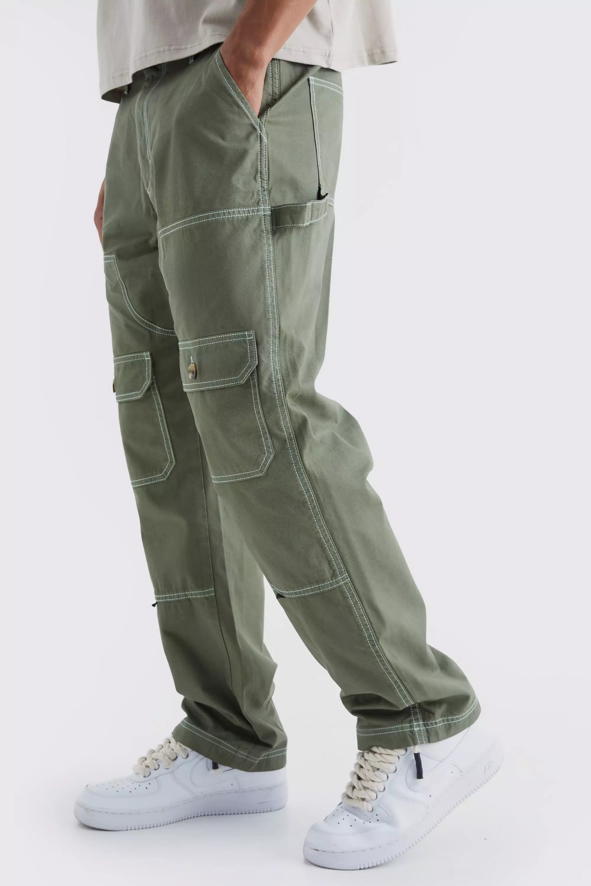 Khaki Relaxed Carpenter Cargo Contrast Stitch Trouser alternative image