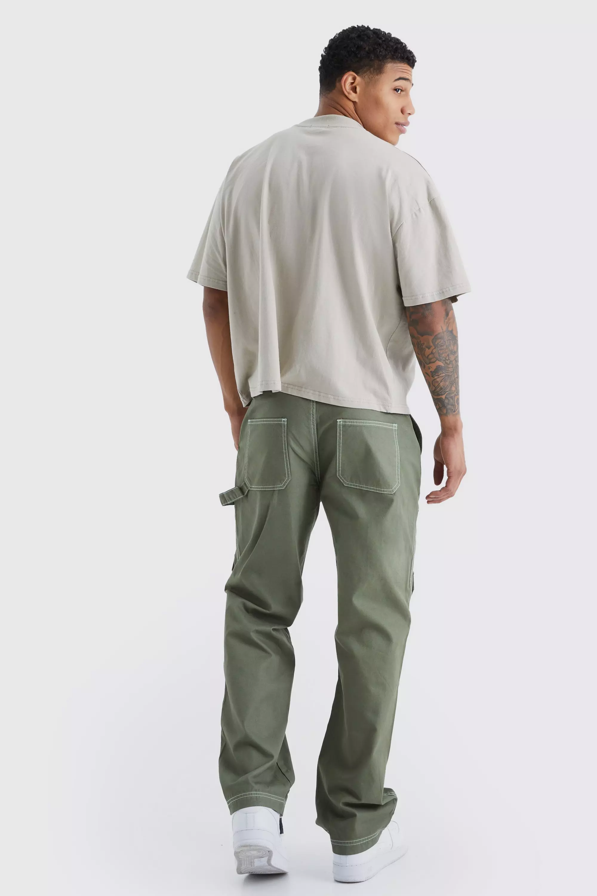 Khaki Relaxed Carpenter Cargo Contrast Stitch Trouser alternative image