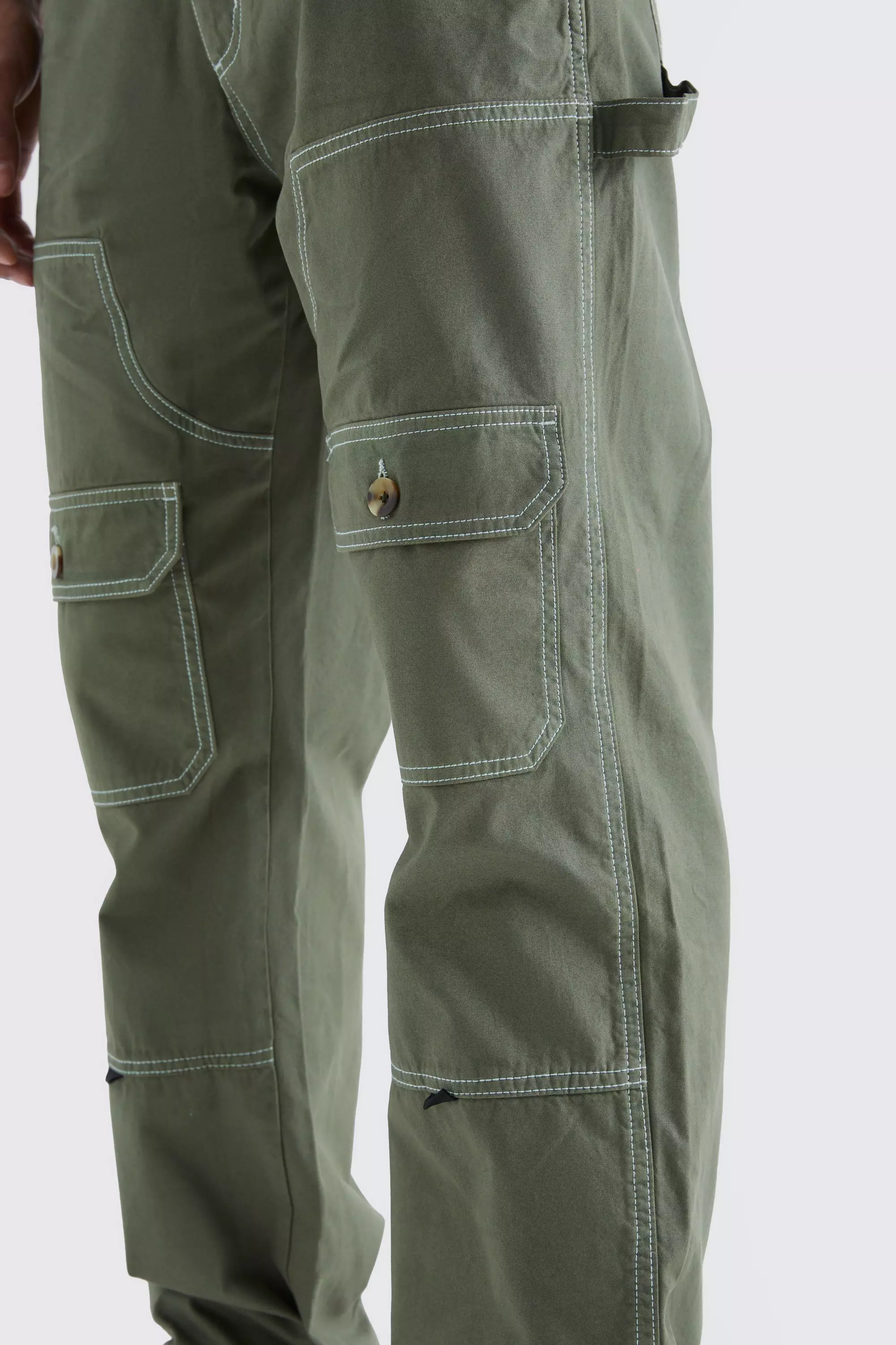 Khaki Relaxed Carpenter Cargo Contrast Stitch Trouser alternative image