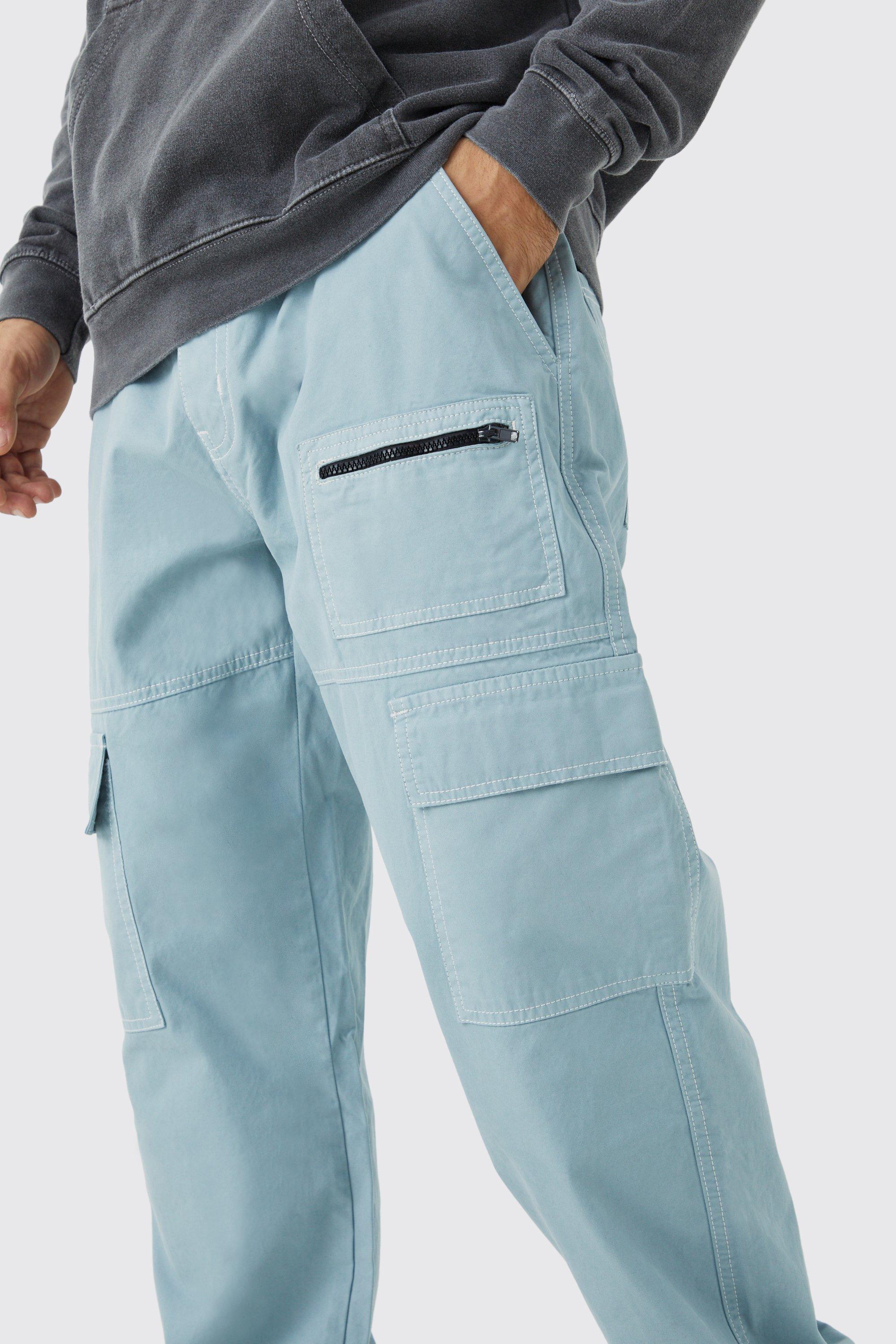 Relaxed Multi Cargo Pocket Contrast Stitch Trouser