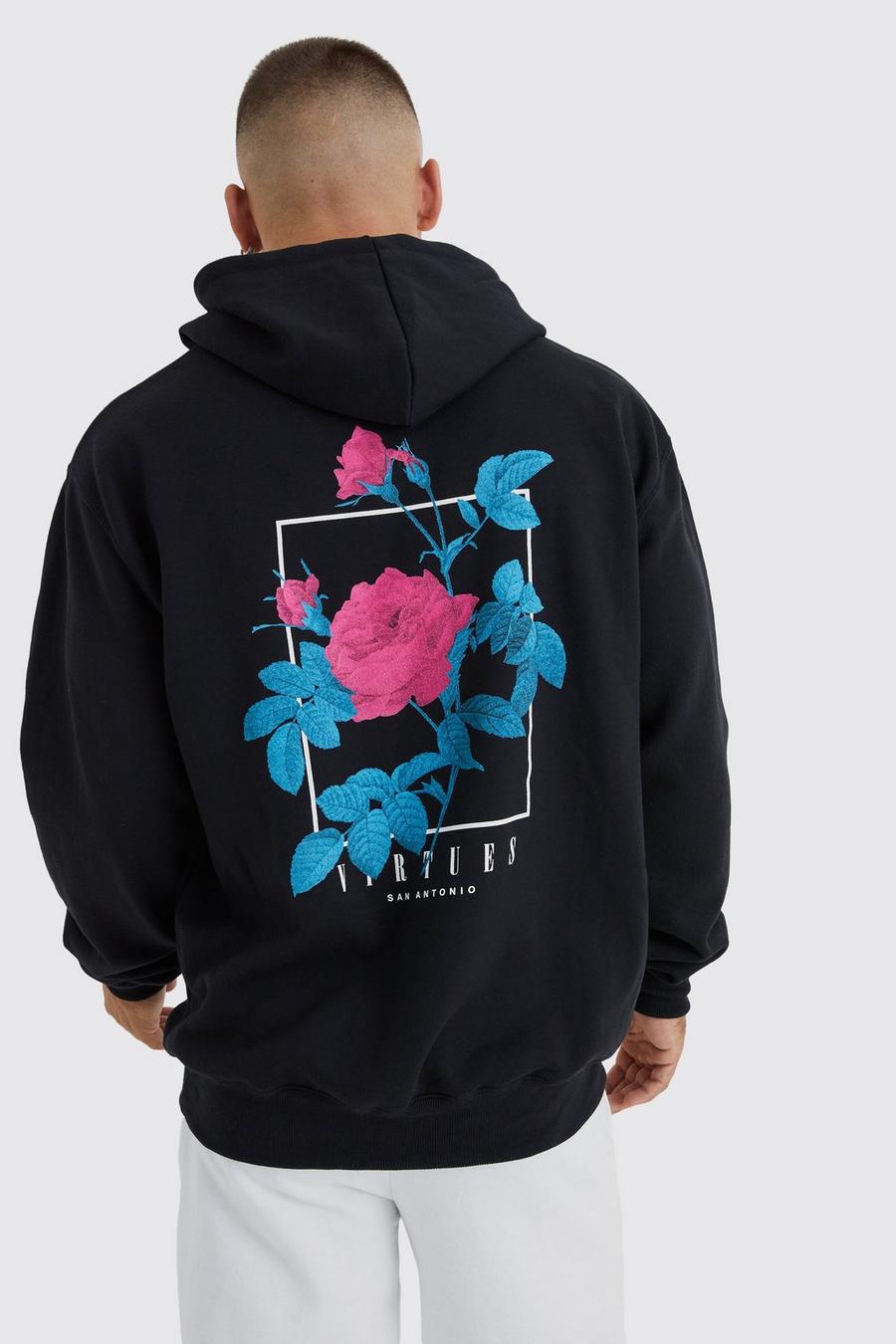 Black Oversized Virtues Graphic Hoodie image number 1