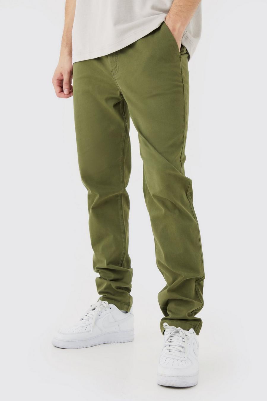Khaki Tall Slim Chino Trouser With Woven Tab