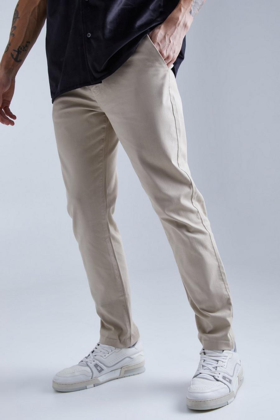 Stone Slim Chino Trouser With Woven Tab