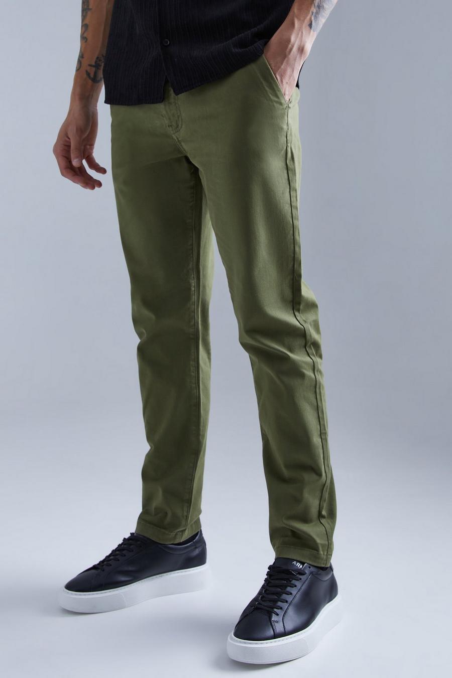 Khaki Slim Chino Trouser With Woven Tab image number 1