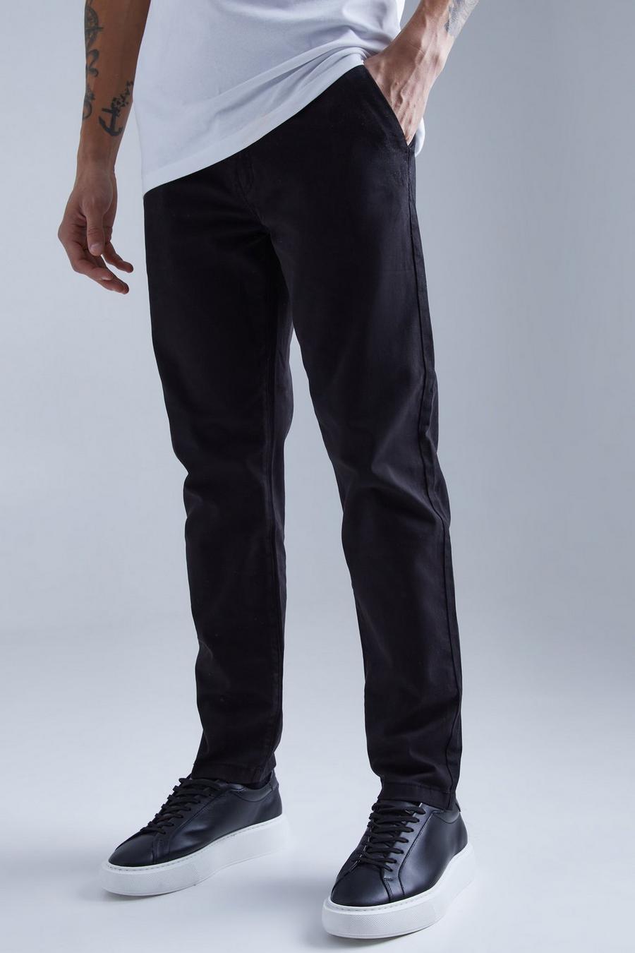 Black Slim Chino Trouser With Woven Tab