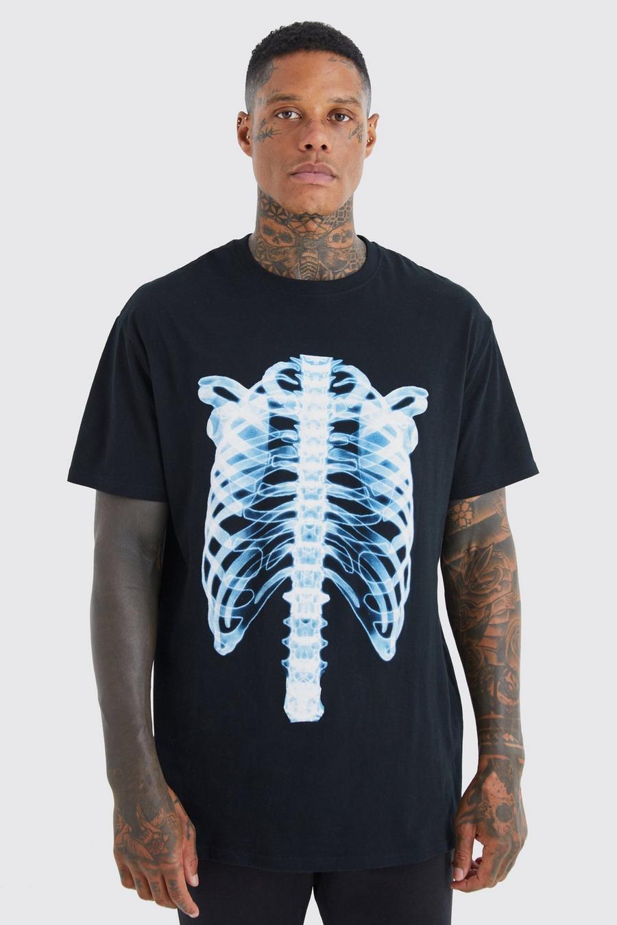 Oversize Halloween Skelett T-Shirt, Black