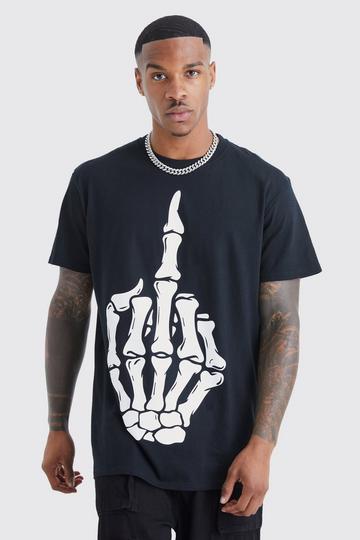 Black Halloween Skeleton Middle Finger Halloween T-shirt