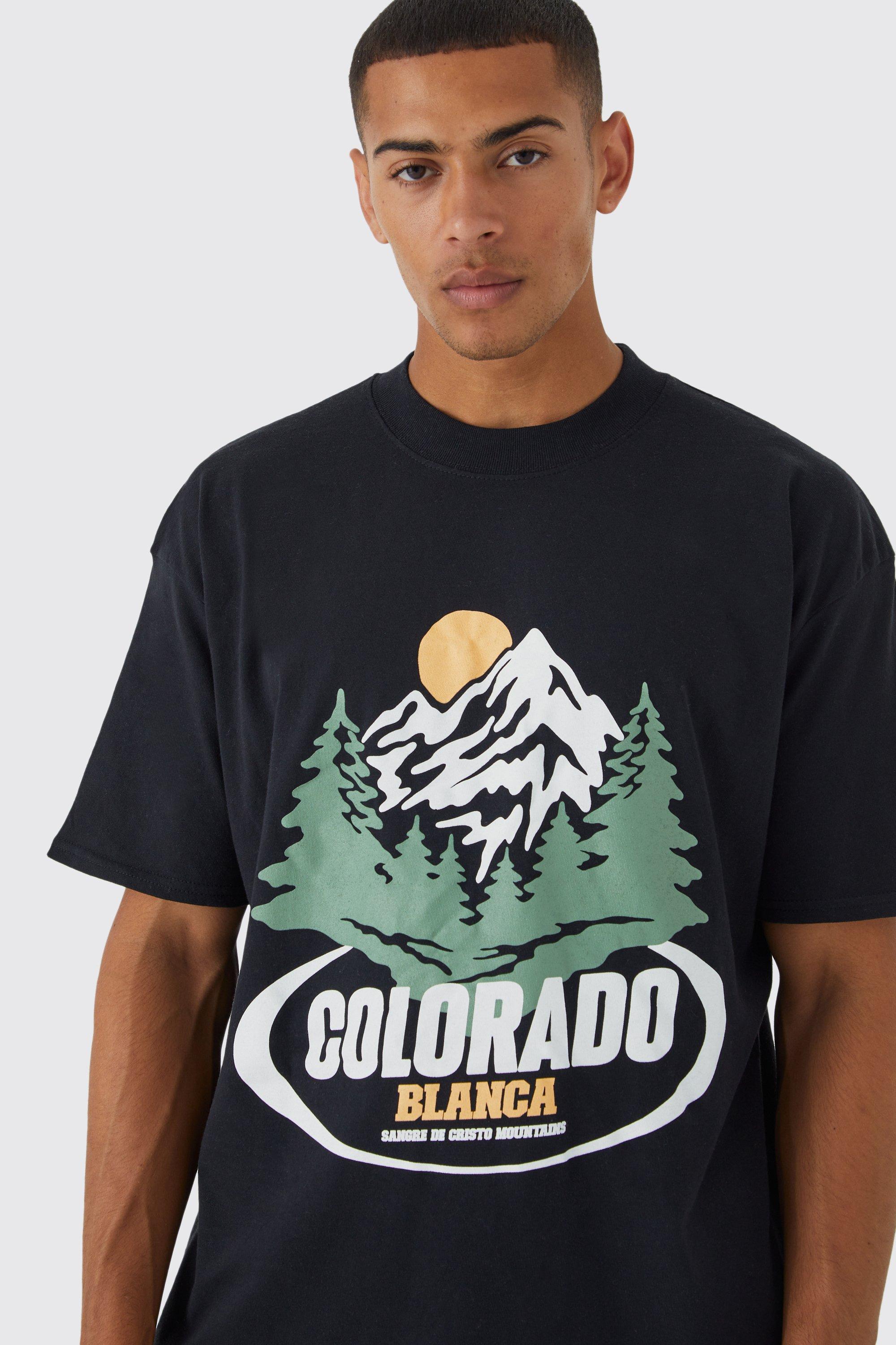 boohoo Mens Oversized Colorada Mountains Graphic T-Shirt - White S