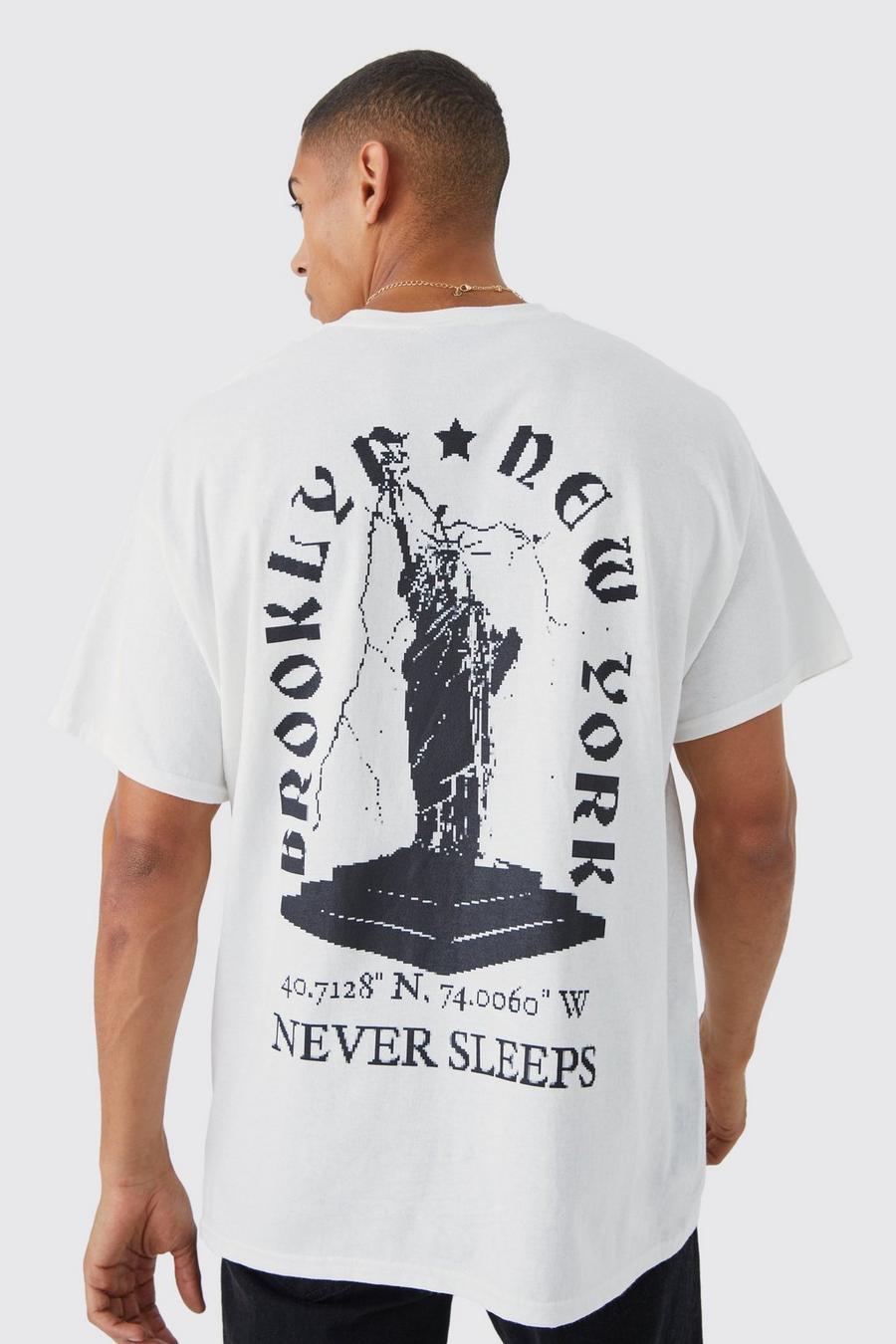 White Oversized Never Sleeps Back Graphic T-shirt image number 1
