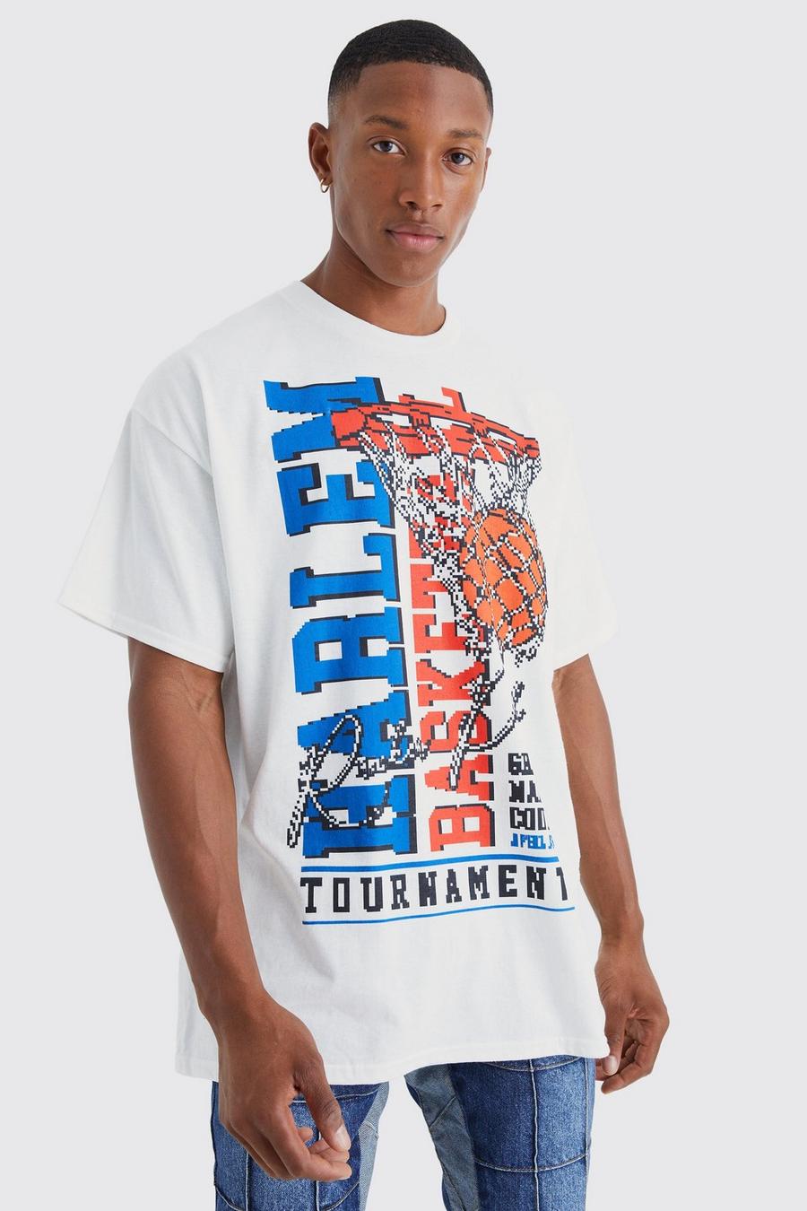 T-shirt oversize imprimé tournoi de basket, White