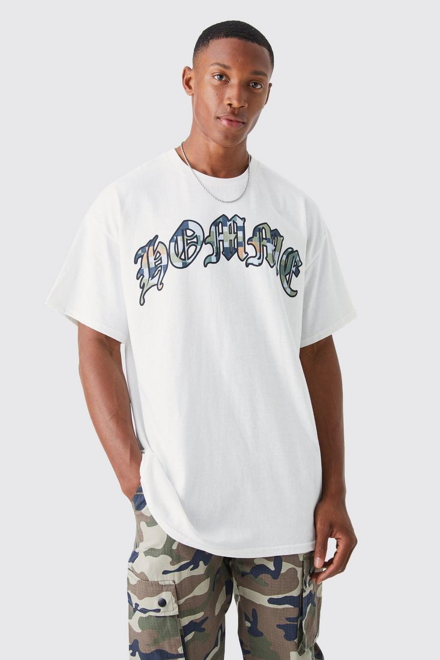 White Oversized Camo Homme Graphic T-shirt