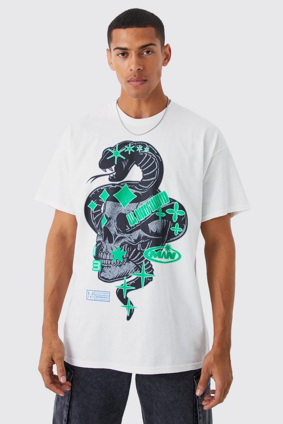 White Oversized Snake Graphic T-shirt
