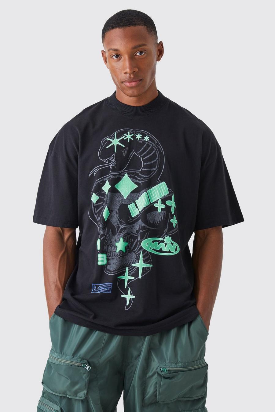 T-shirt oversize con grafica di serpente, Black negro image number 1