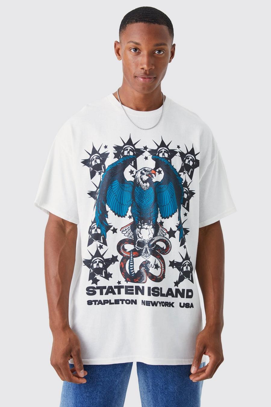 White Oversized Staten Island Back Graphic T-shirt image number 1