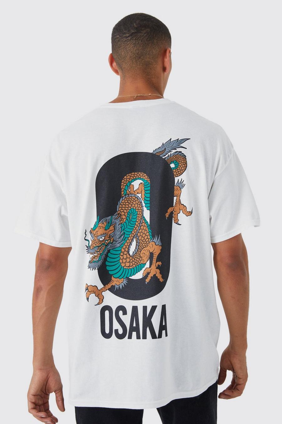 Camiseta oversize con estampado gráfico de Osaka en la espalda, White bianco