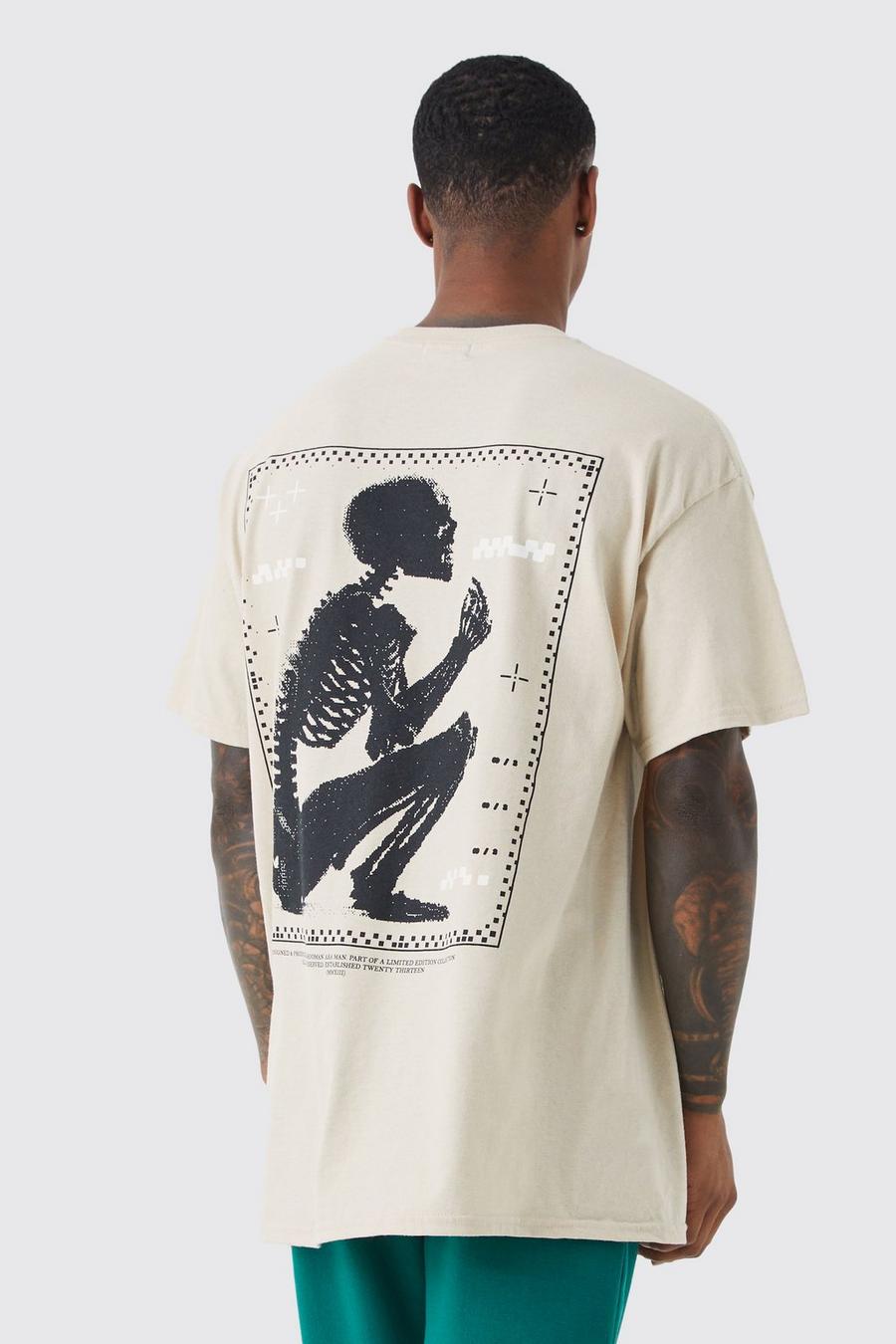 Ecru bianco Oversized Skeleton Graphic T-shirt