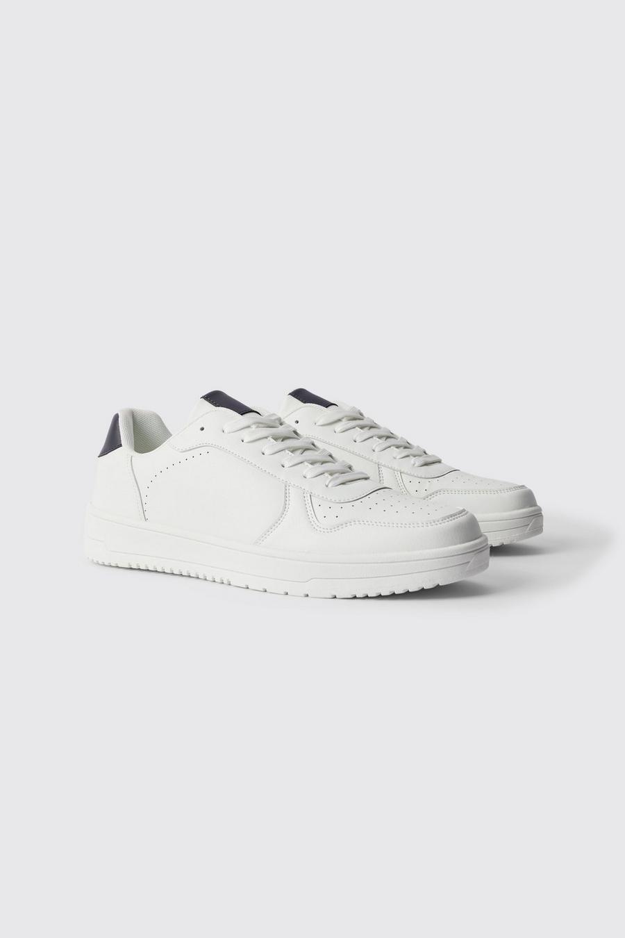 White Perforated Panelled Trainers image number 1