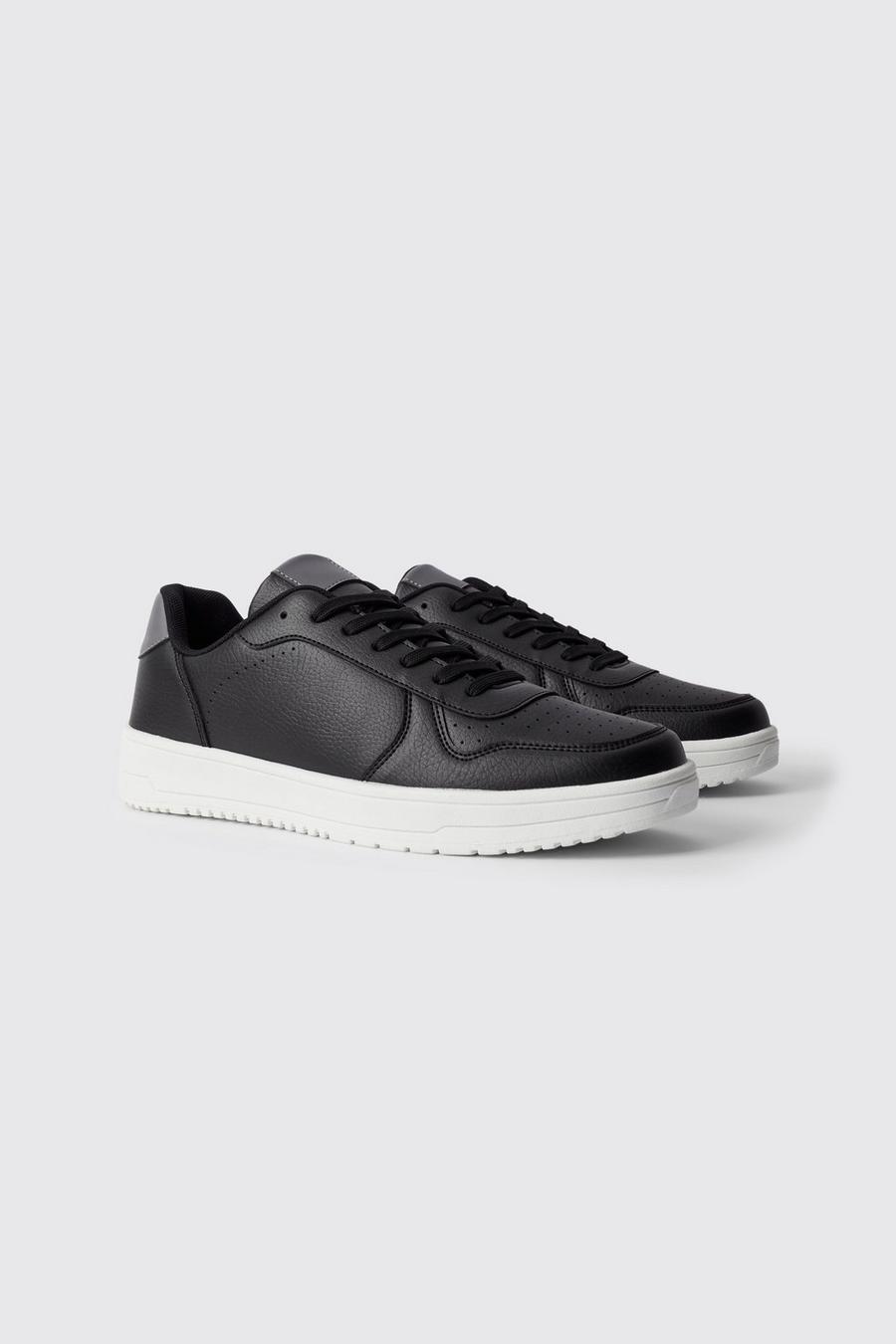 Black Perforated Panelled Trainers