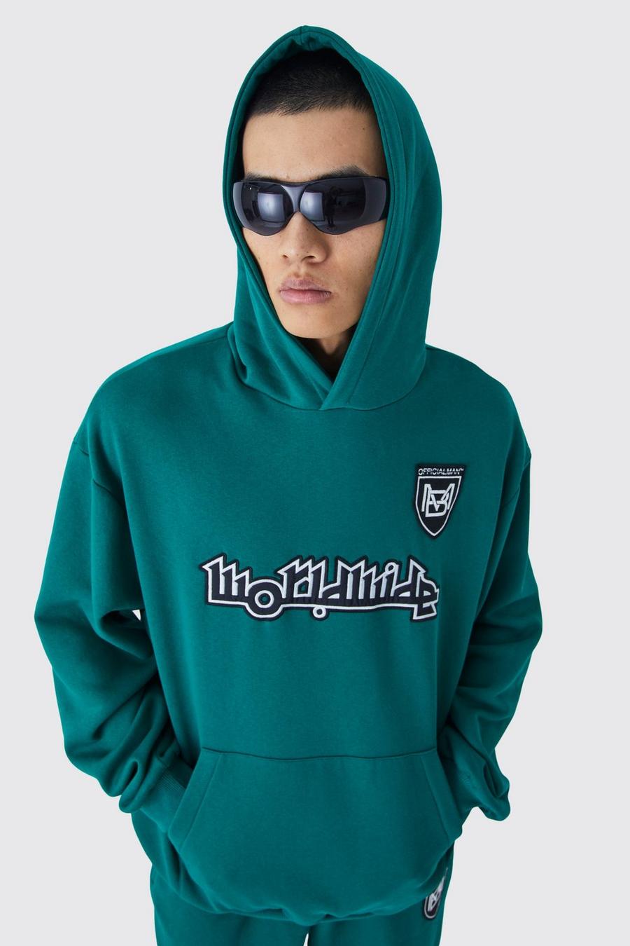 Green World Wide Football Oversized Hoodie image number 1