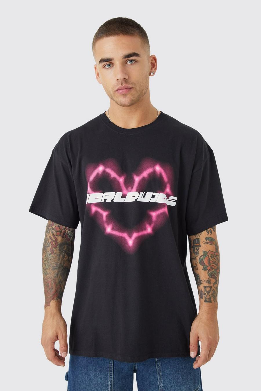Black Oversized Worldwide Heart T-shirt