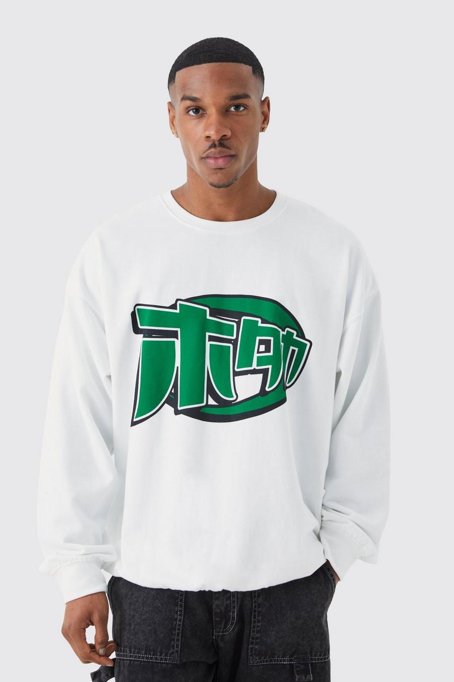 Green Oversized Man Graphic Sweatshirt