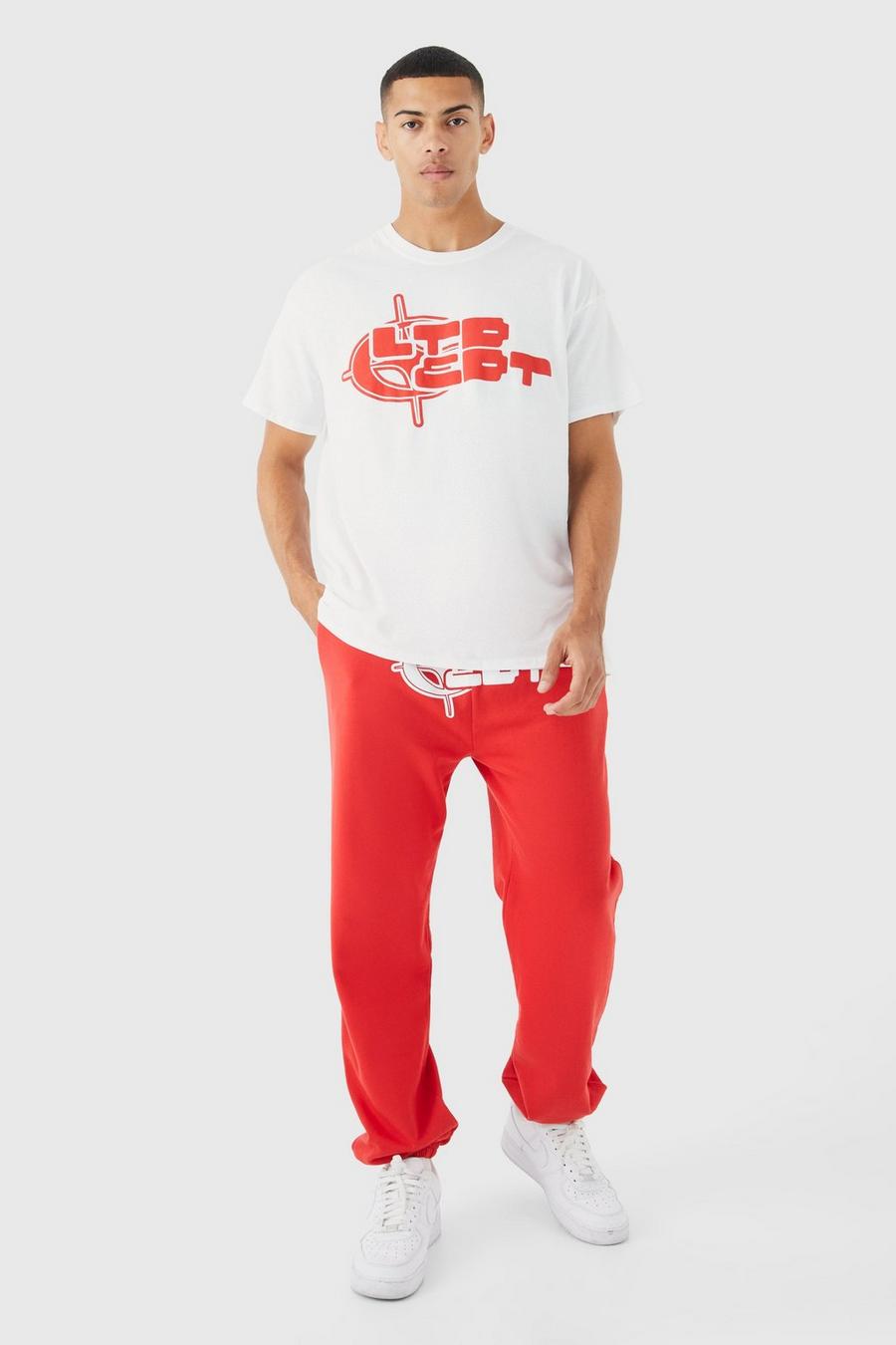 Oversize Ltd Edt T-Shirt & Jogginghose, Red image number 1