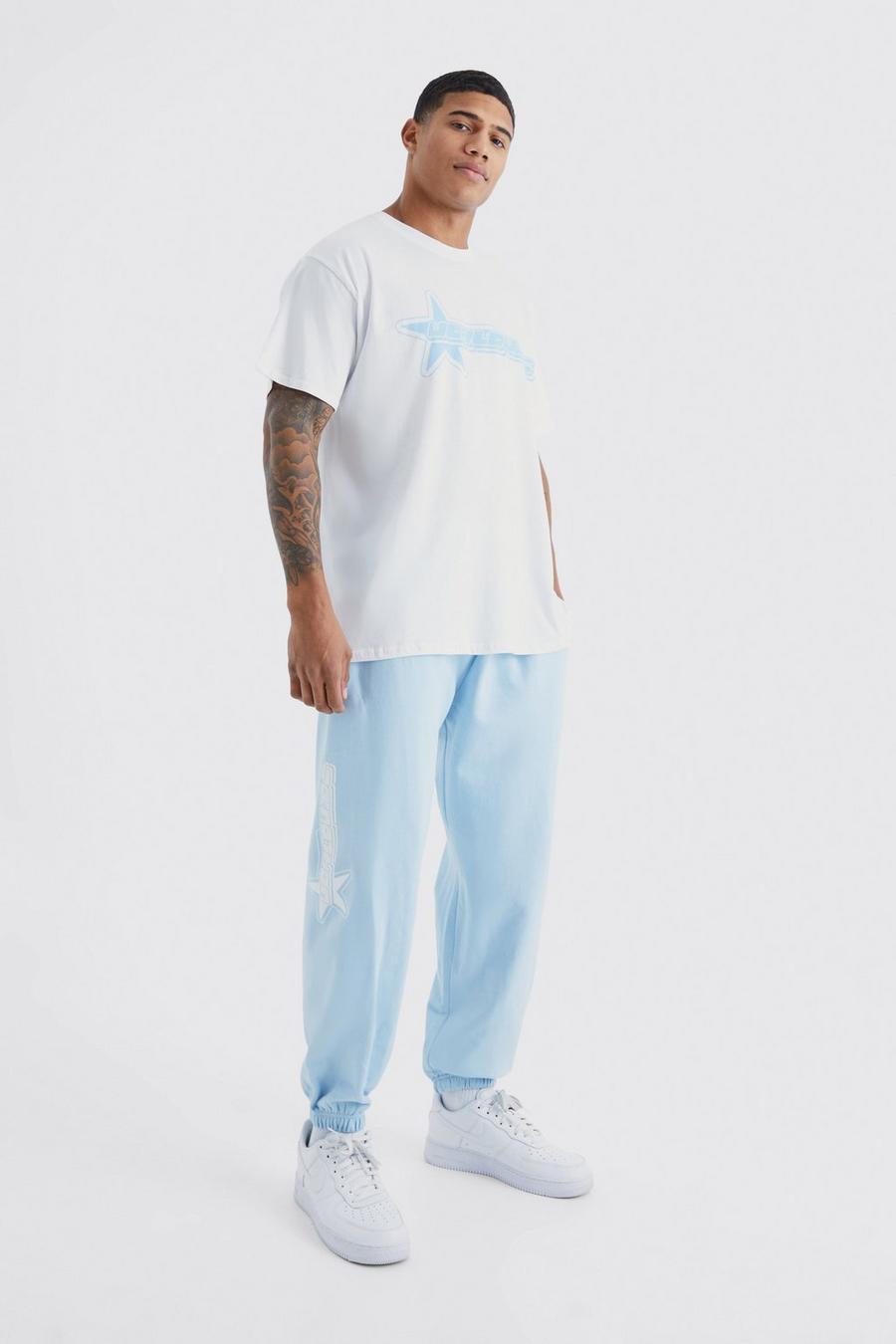 Conjunto oversize de pantalón deportivo y camiseta con estampado Star Worldwide, Light blue image number 1