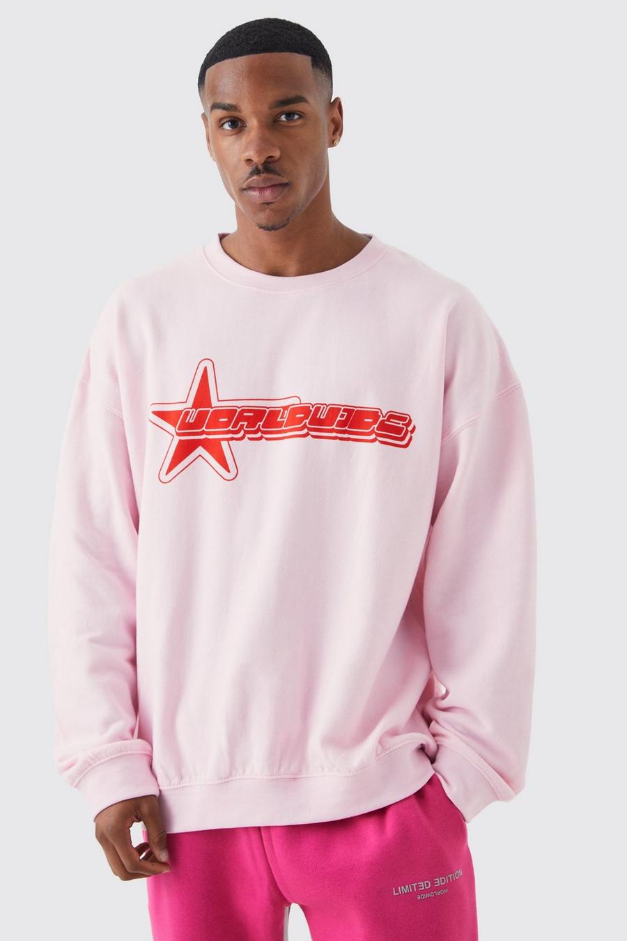 Oversize Sweatshirt mit Worldwide-Print, Pink