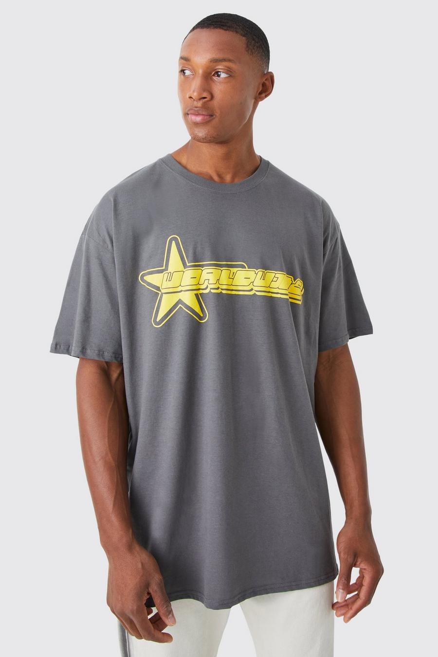 Charcoal grey Oversized Worldwide Sterren T-Shirt