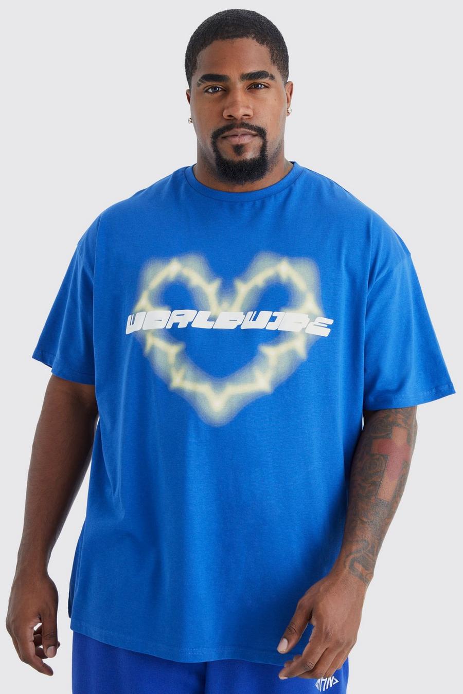Cobalt blau Plus Worldwide Heart T-shirt