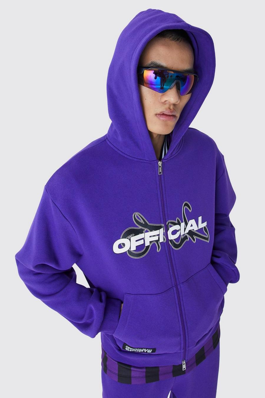 Kastiger Oversize Official Hoodie mit Reißverschluss, Purple violet
