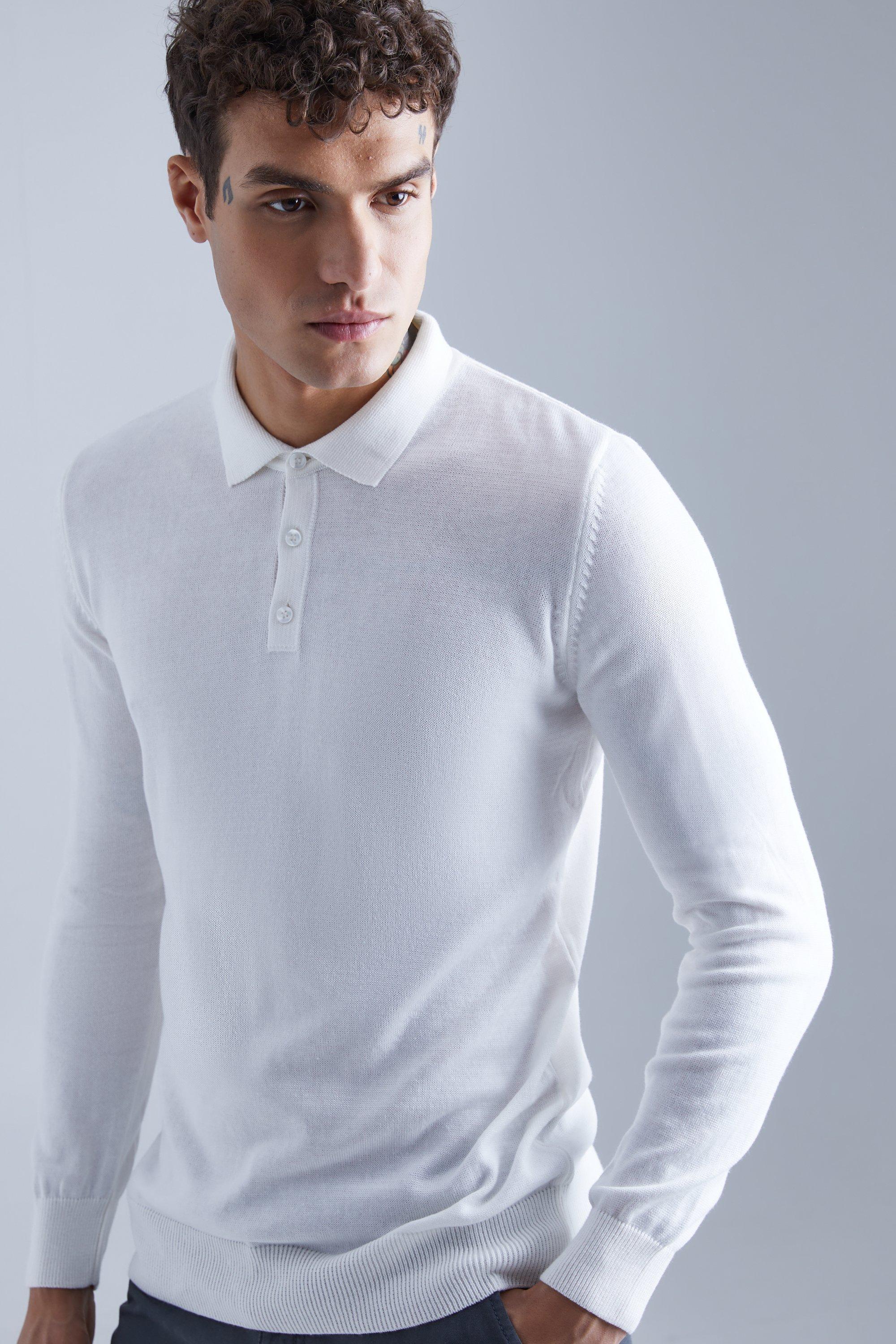 Mens white hotsell long sleeve polo