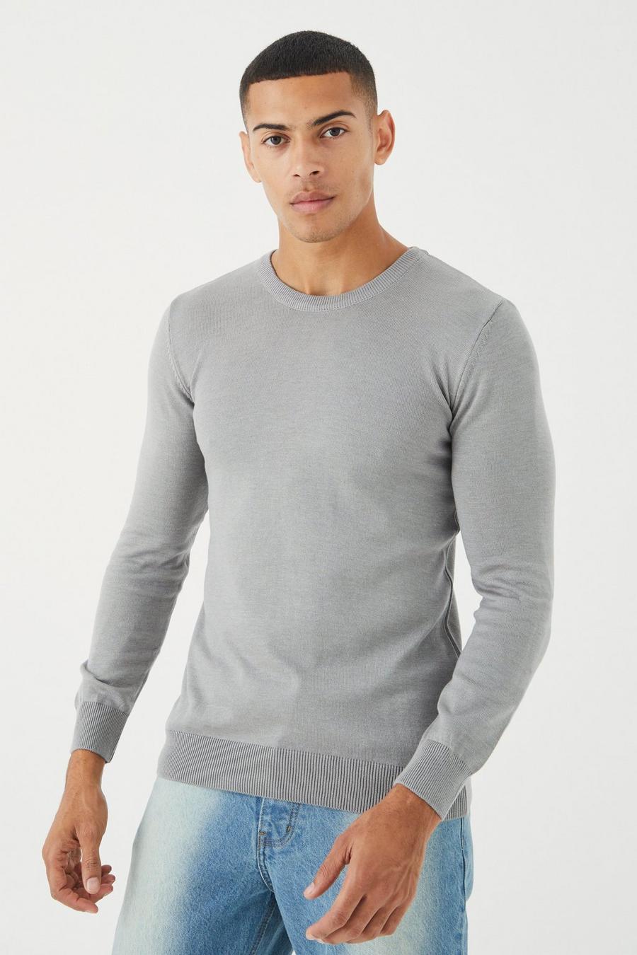 Grey Långärmad stickad tröja med rund hals image number 1