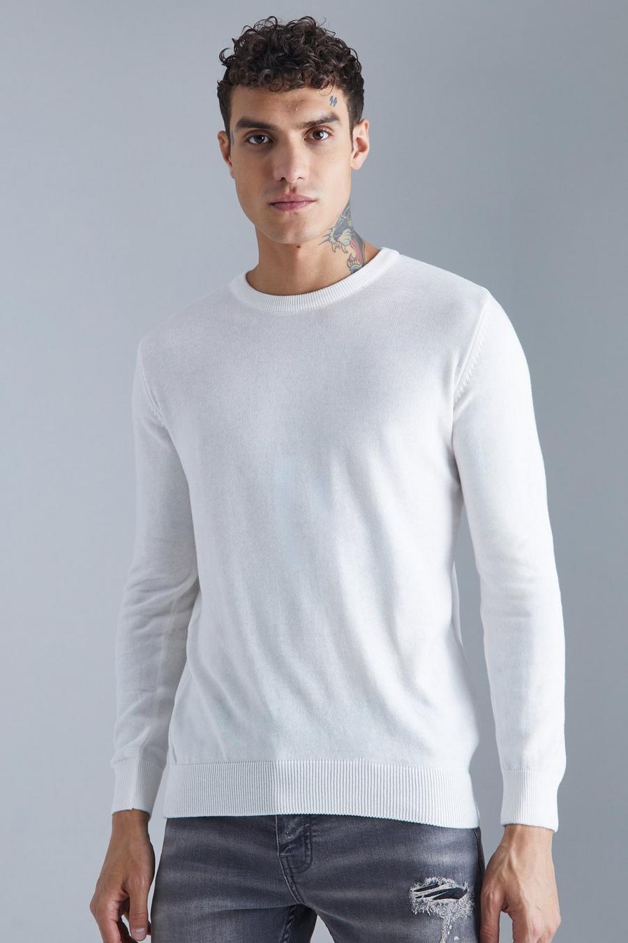 Ecru Långärmad stickad tröja med rund hals image number 1